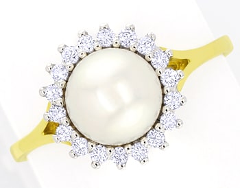 Foto 1 - Klassischer Damenring Perle und Brillanten, R1013