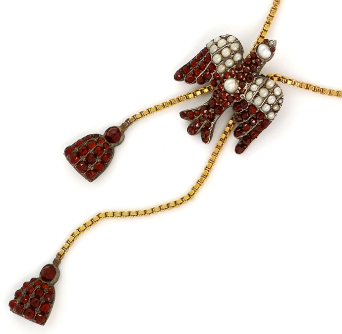 Foto 2 - Antike Taube mit Granaten und Perlen als tolles Collier, S1519