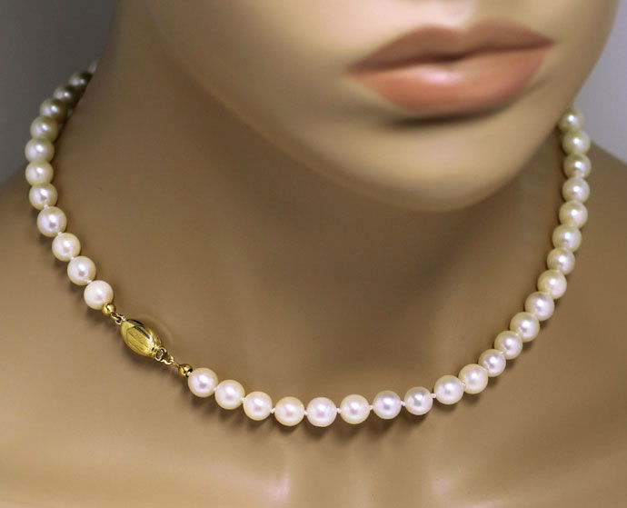 Foto 4 - Klassische Akoya Perlenkette  7mm, 14K Gelbgold Schloss, S3754