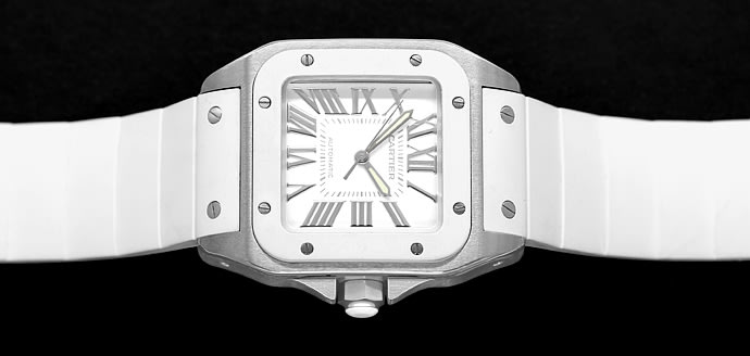 Foto 1 - Cartier Santos 100 Steel Kautschuk weiß Uhr XL, U2585